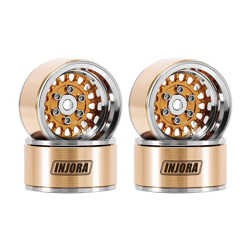 INJORA MW1016 1.0 Brass & Aluminum ModulWheel -4.40mm Offset Beadlock Rock Crawler Wheels, Orange (4)