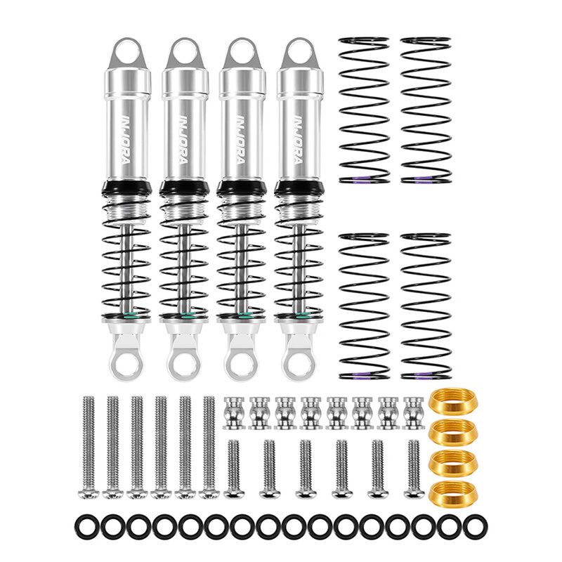 INJORA Aluminum 59mm Lower Spring Oil Shocks, Silver, 1/18 Traxxas TRX-4M (4)