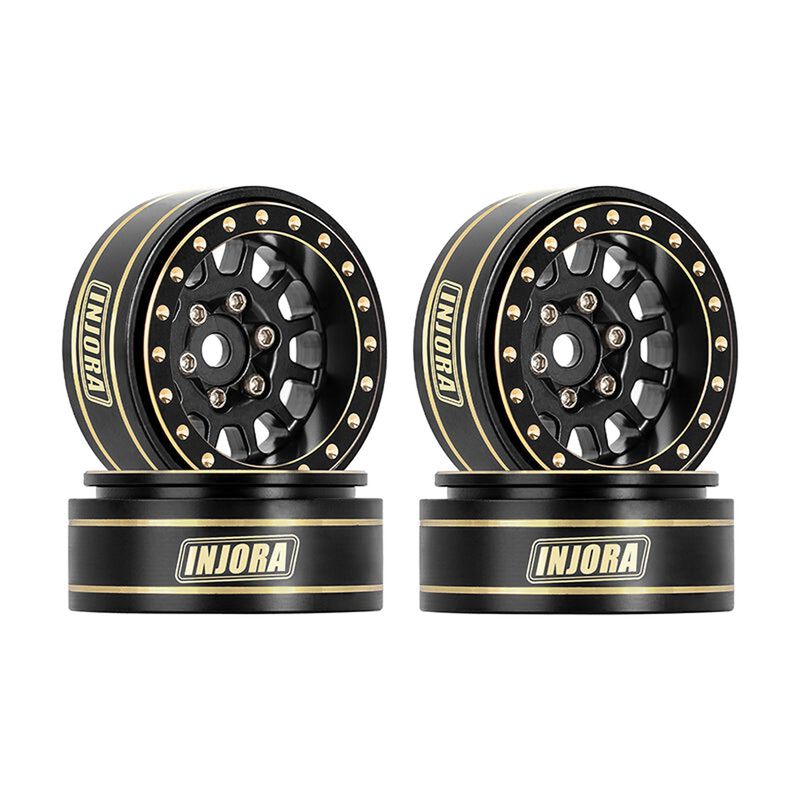 INJORA W1101 1.0" Plus Brass -3.75mm Offset Beadlock Rock Crawler Wheels, Black (4)