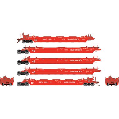 HO Gunderson Maxi-Stack II Well Cars, GBRX #1988 (5) HO Gunderson Maxi-Stack II Well Cars, GBRX #1988 (5)