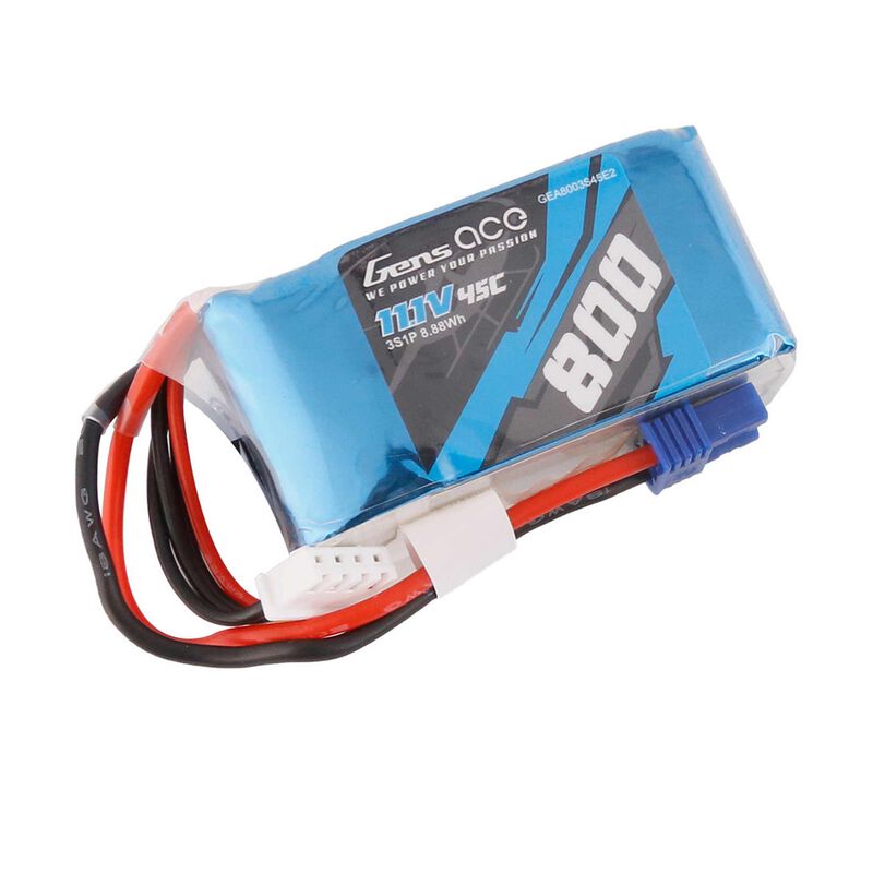11.1V 800mAh 3S 45C LiPo Battery: EC2