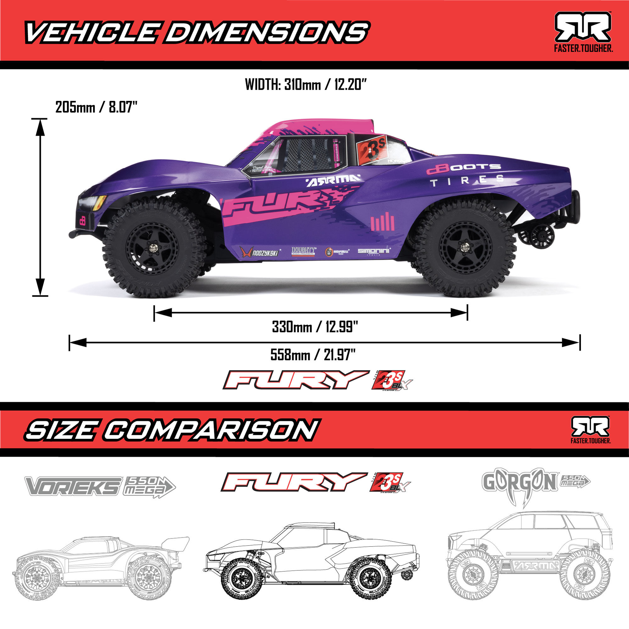 �˾���ũ ARA3521T1 [ARRMA] 1/10 FURY 223S BLX �귯�ø��� 2WD ��Ʈ �ڽ� Ʈ�� RTR, DSC, ���� 19