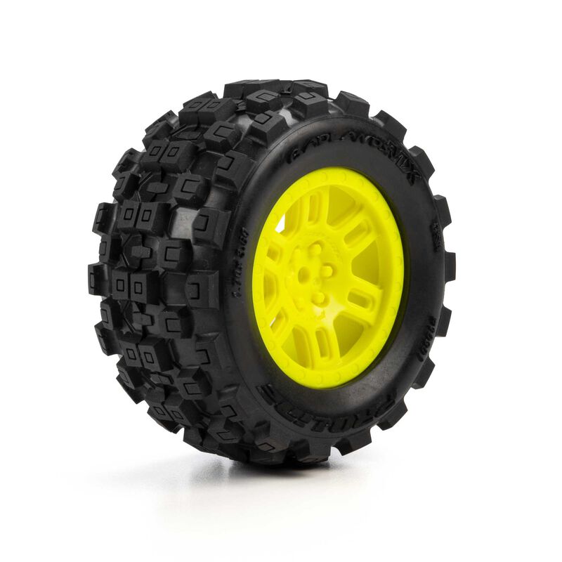 Pro-Line Racing 1/16 Badlands MX Front/Rear MT Tires Mounted 12mm Yellow Split Six (2): ARRMA MINI KRATON
