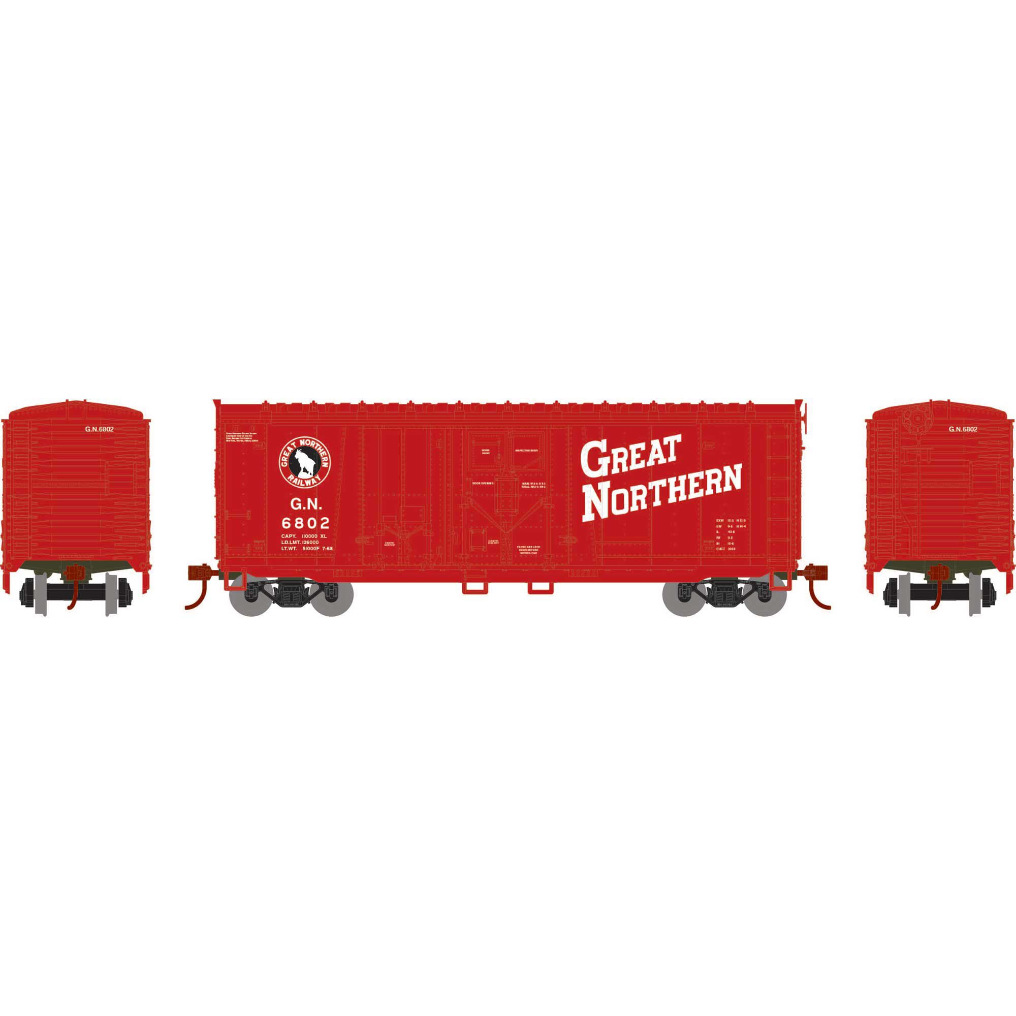 Roundhouse Roundhouse HO 40' Grain Loading Box Car, GN #6802
