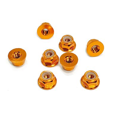 3mm Aluminum Flanged Locknut, Orange (8) 3mm Aluminum Flanged Locknut, Orange (8)