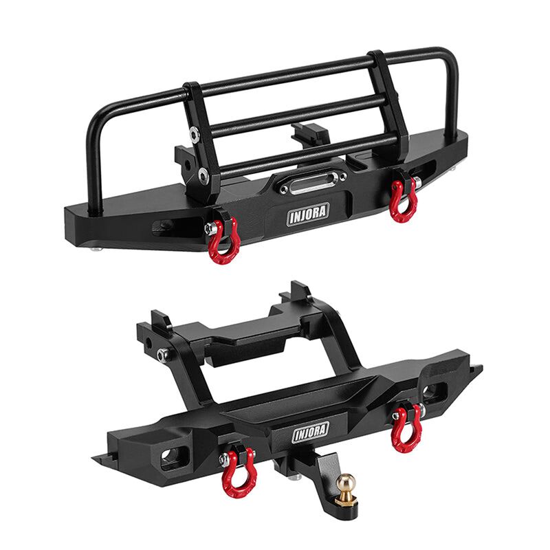INJORA Aluminum Defender Front & Rear Bumper Set with Lights, 1/18 Traxxas TRX-4M Defender