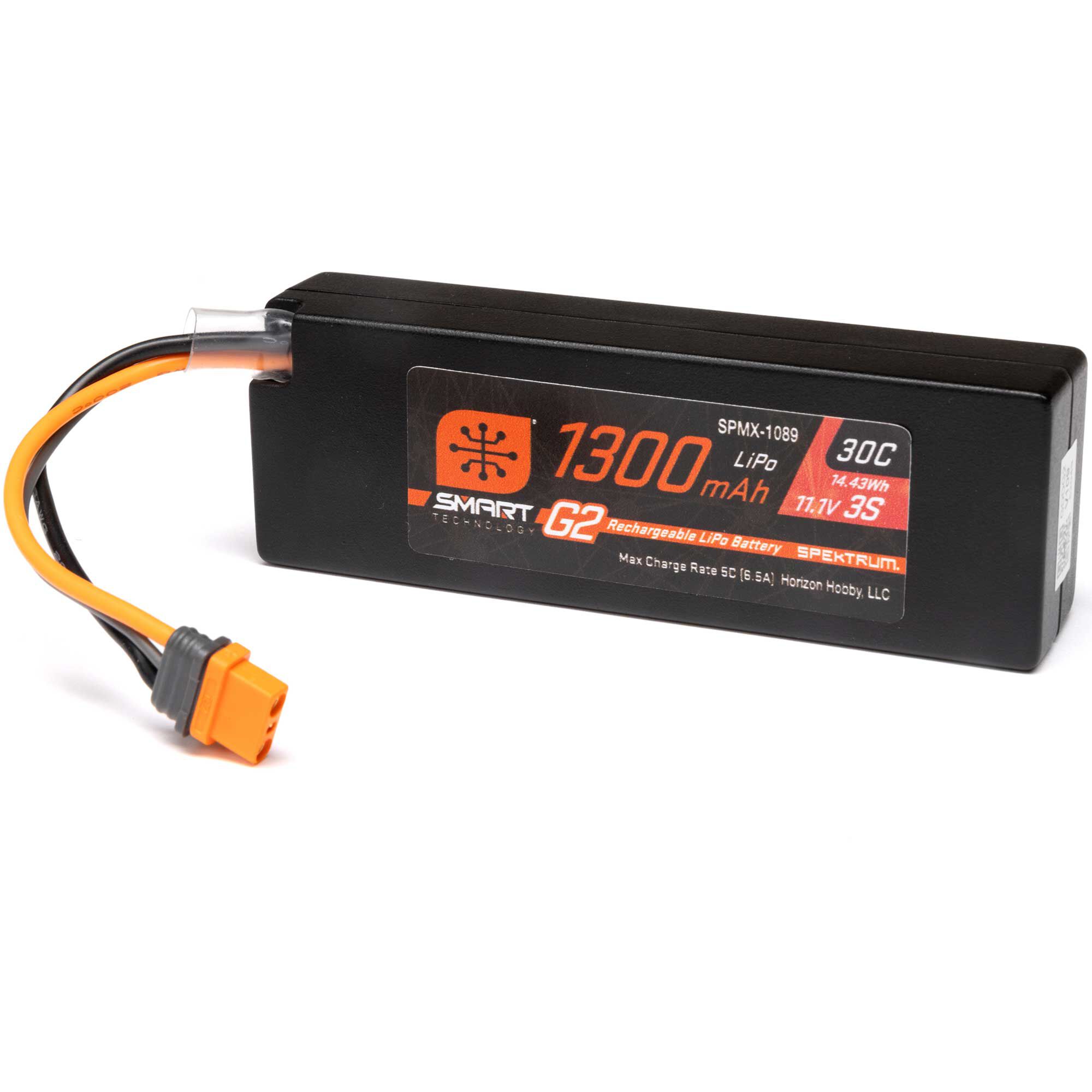 11.1V 1300mAh 3S 30C Smart G2 LiPo Battery: IC2 - SPMX-1089