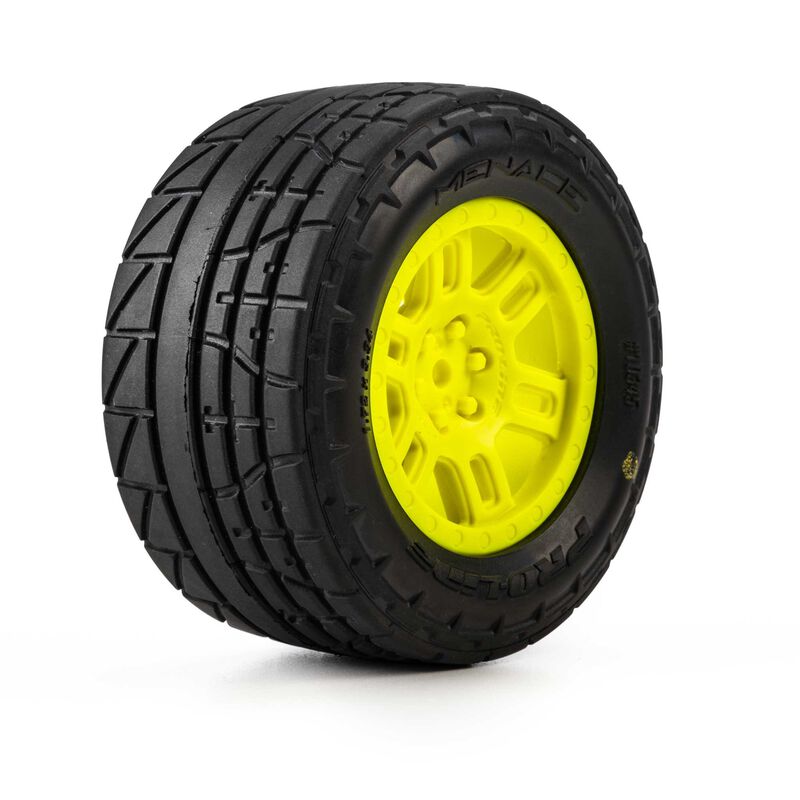 Pro-Line Racing 1/16 Menace Front/Rear Street Tires Mounted 12mm Yellow Split Six (2): ARRMA MINI KRATON