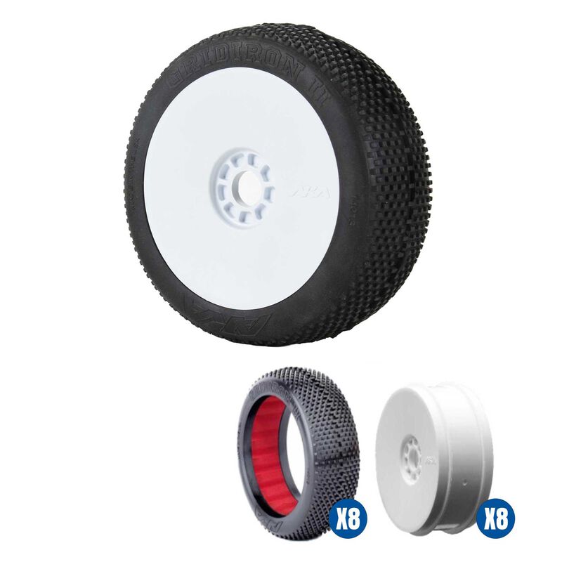 1/8 Gridiron II SLW Off-Road Tires Racer Bundle, White Wheels: Buggy