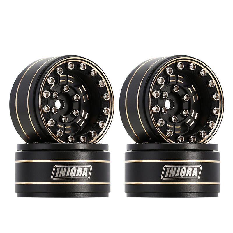 INJORA W1005 1.0" Brass -3.15mm Offset Beadlock Rock Crawler Wheels, Black (4)