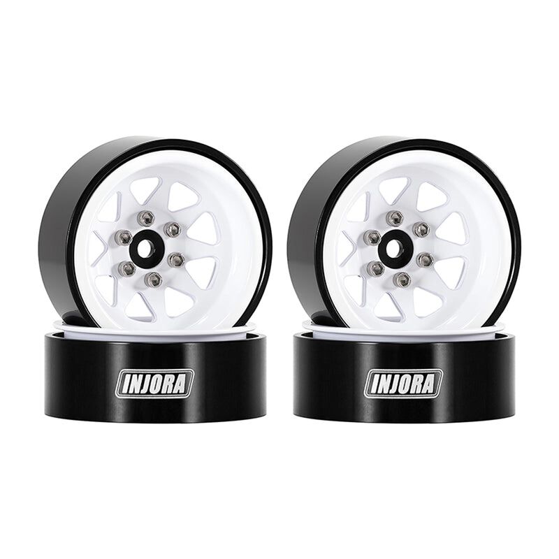 INJORA W1312 1.3" Stamped Steel -4.05mm Offset Beadlock Rock Crawler Wheels, White (4)