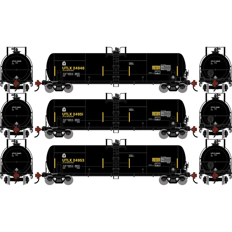 HO ATH RTC 20,900 Gallon Tank Car, UTLX 'Black w/Second Hand Logo' #24946/24951/24953 (3) HO ATH RTC 20,900 Gallon Tank Car, UTLX 'Black w/Second Hand Logo' #24946/24951/24953 (3)