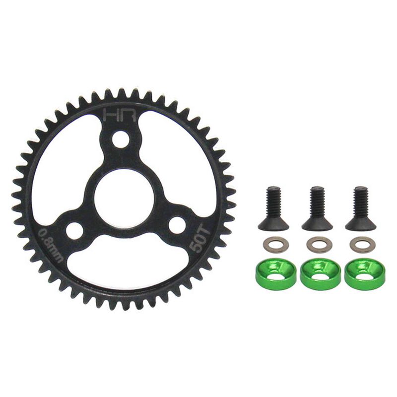 50T Green Steel Spur Gear, 0.8 Mod: Traxxas E-Revo, Slash 4X4, Stampede 4X4