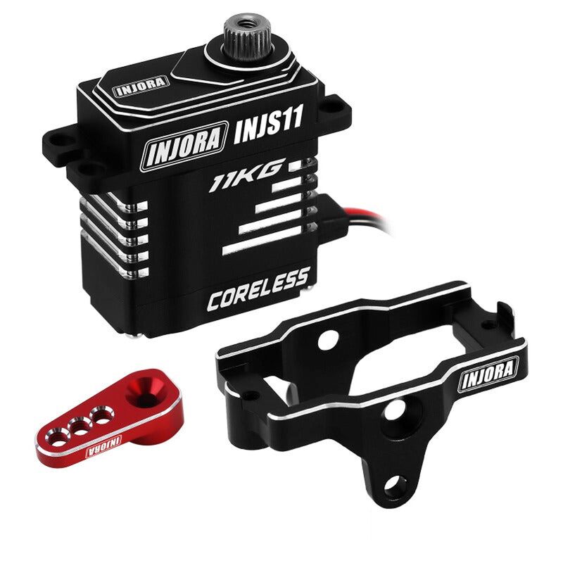 INJORA 11KG Coreless High Torque Micro Servo W/ Servo Tray & Servo Horn, Red, 1/18 Traxxas TRX-4M