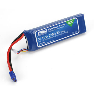 11.1V 2500mAh 3S 30C LiPo, Battery: EC3 11.1V 2500mAh 3S 30C LiPo, Battery: EC3