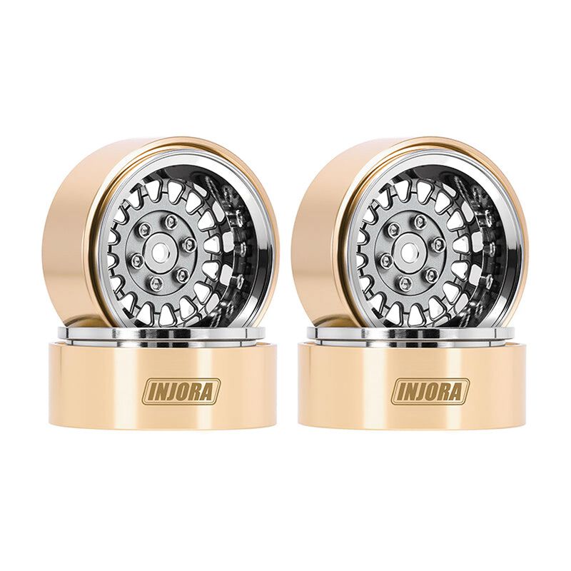 INJORA MW1316 1.3 Brass & Aluminum ModulWheel -4.05mm Offset Beadlock Rock Crawler Wheels, Grey (4)