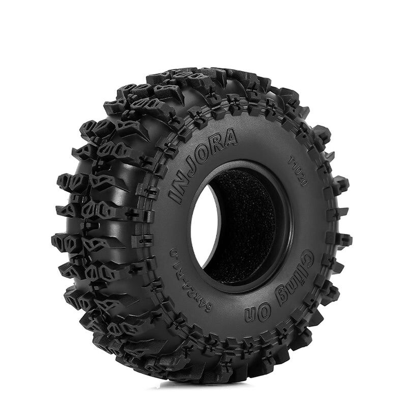 INJORA 1/24 Cling On Front/Rear 1.0" Rock Crawler Tires & Inserts (4)