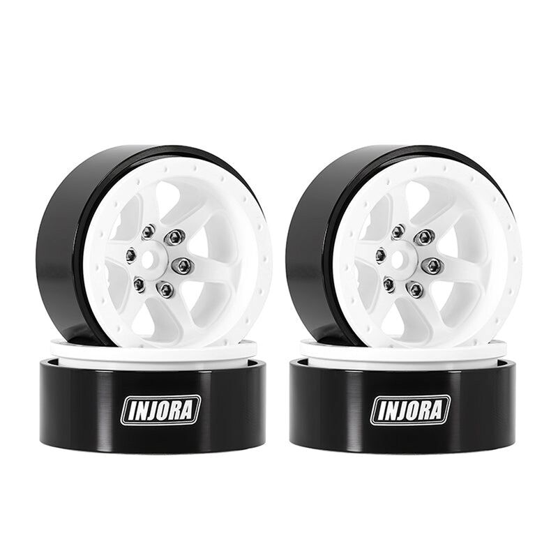INJORA W1309 1.3" Aluminum -4.05mm Offset Beadlock Rock Crawler Wheels, White (4)