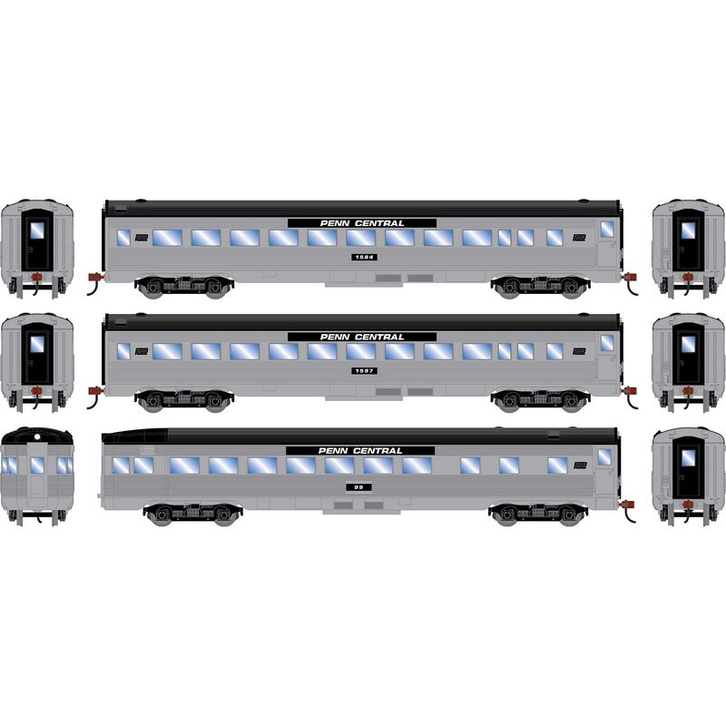 HO RND Streamline Cars, PC Coach #1584/Coach #1597/Observation #99 (3)