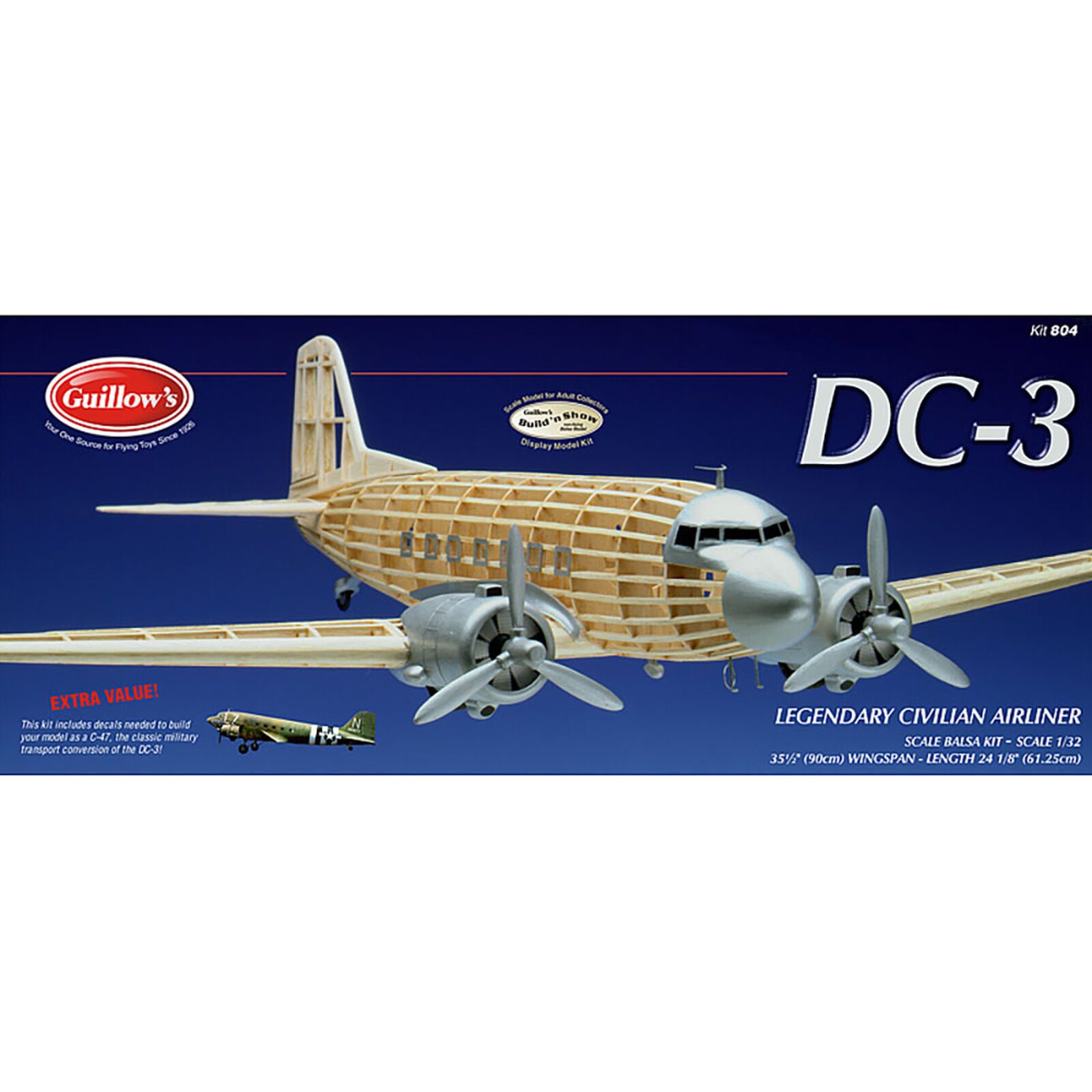 Bibliografie Ale ik betwijfel het Guillow Douglas DC-3 Kit, 35" | Horizon Hobby