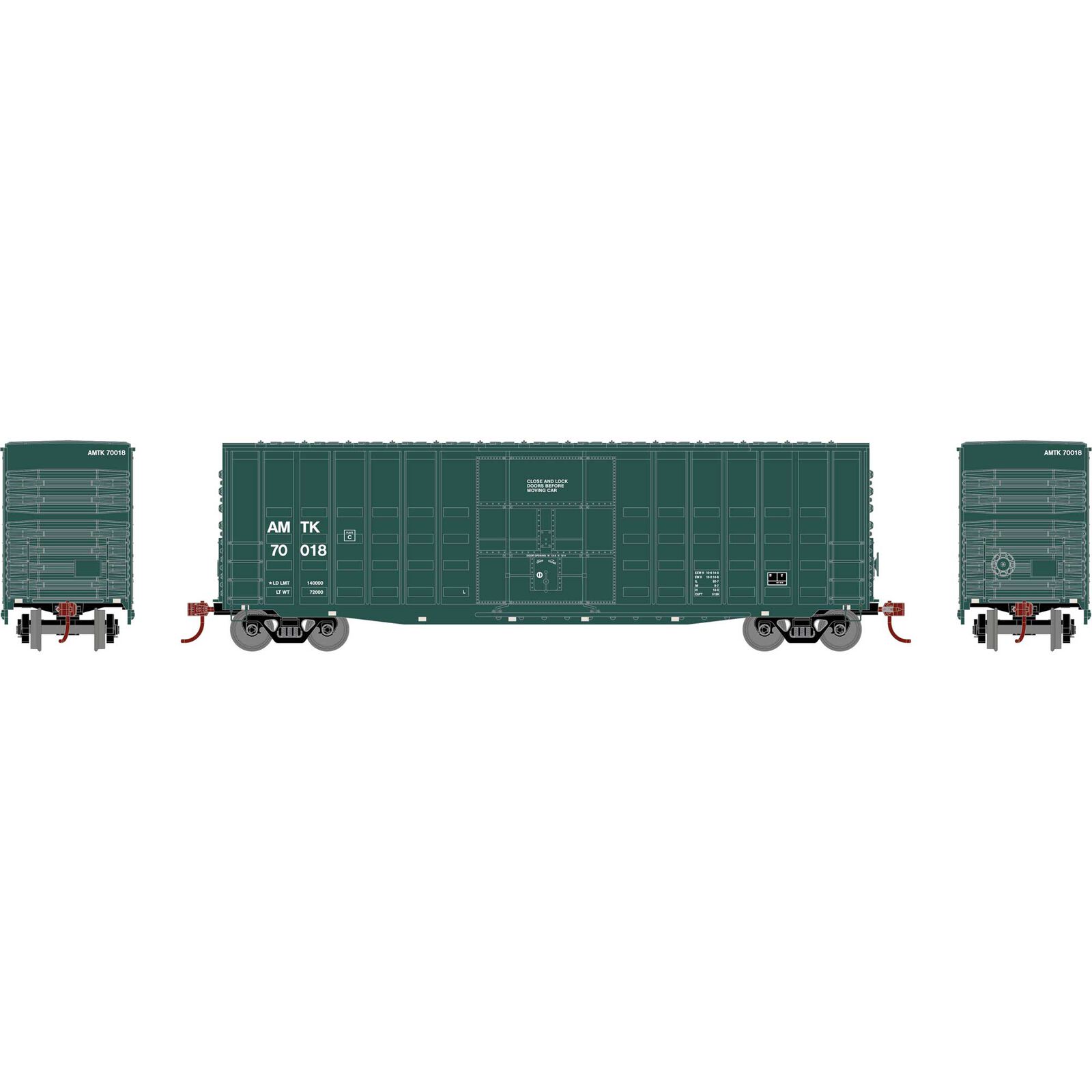 HO RND 50' Waffle High Cube Box Car, Amtrak (Green) #70018