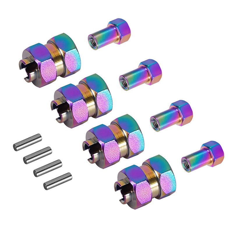 INJORA Steel +5mm Wheel Hexes, Rainbow, 1/24 Axial SCX24 (4)