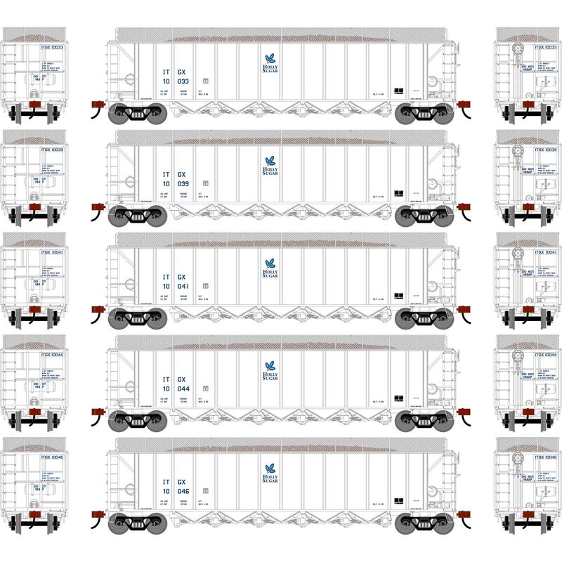 Athearn HO ATH Ortner 5-Bay Rapid Discharge Hopper w/Coal & Exten, ITGX #10033/10039/10041/10044/10046 (5)