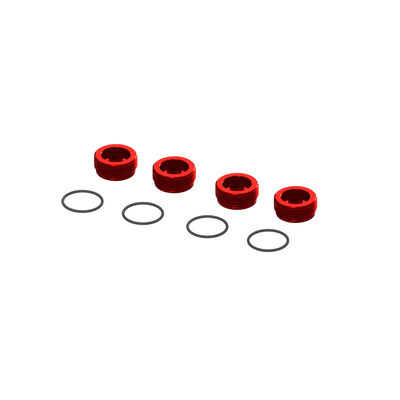 Aluminum Front Hub Nut Red (4) with O-Rings Aluminum Front Hub Nut Red (4) with O-Rings