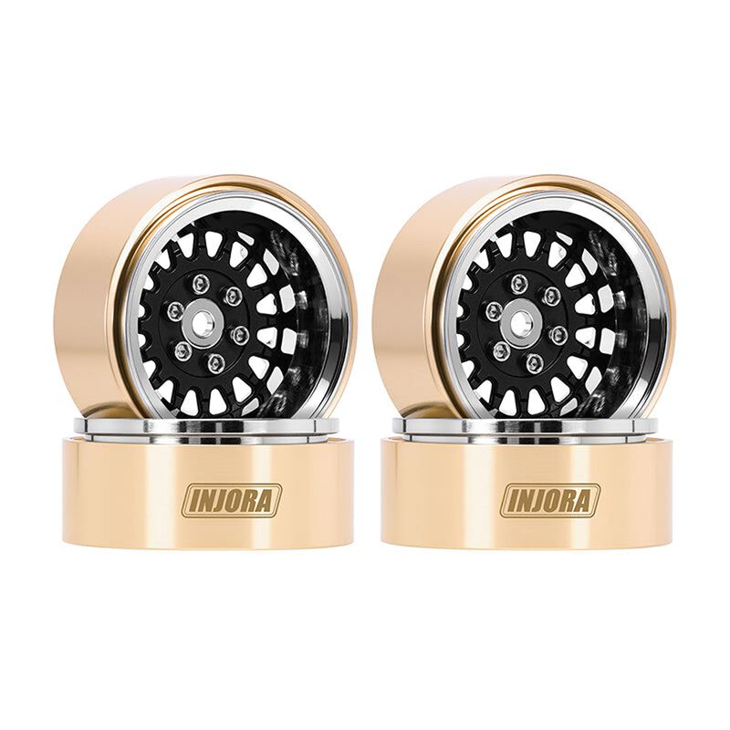 INJORA MW1316 1.3 Brass & Aluminum ModulWheel -4.05mm Offset Beadlock Rock Crawler Wheels, Black (4)