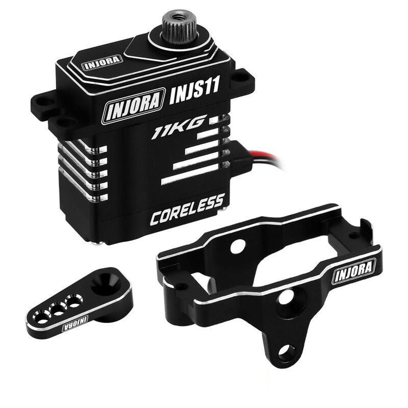 INJORA 11KG Coreless High Torque Micro Servo W/ Servo Tray & Servo Horn, Black, 1/18 Traxxas TRX-4M