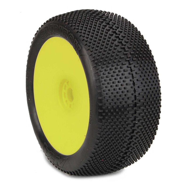 1/8 EVO Gridiron Soft Long Wear Pre-Mounted Tires, Yellow Wheels (2): Truggy