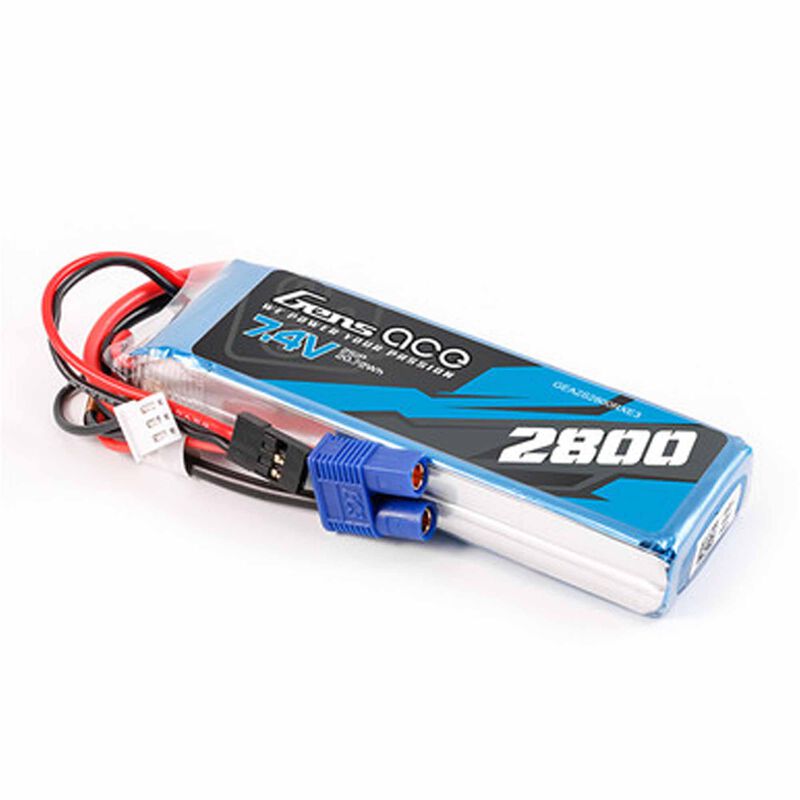 7.4V 2800mAh 2S Receiver LiPo Battery: EC3, JR