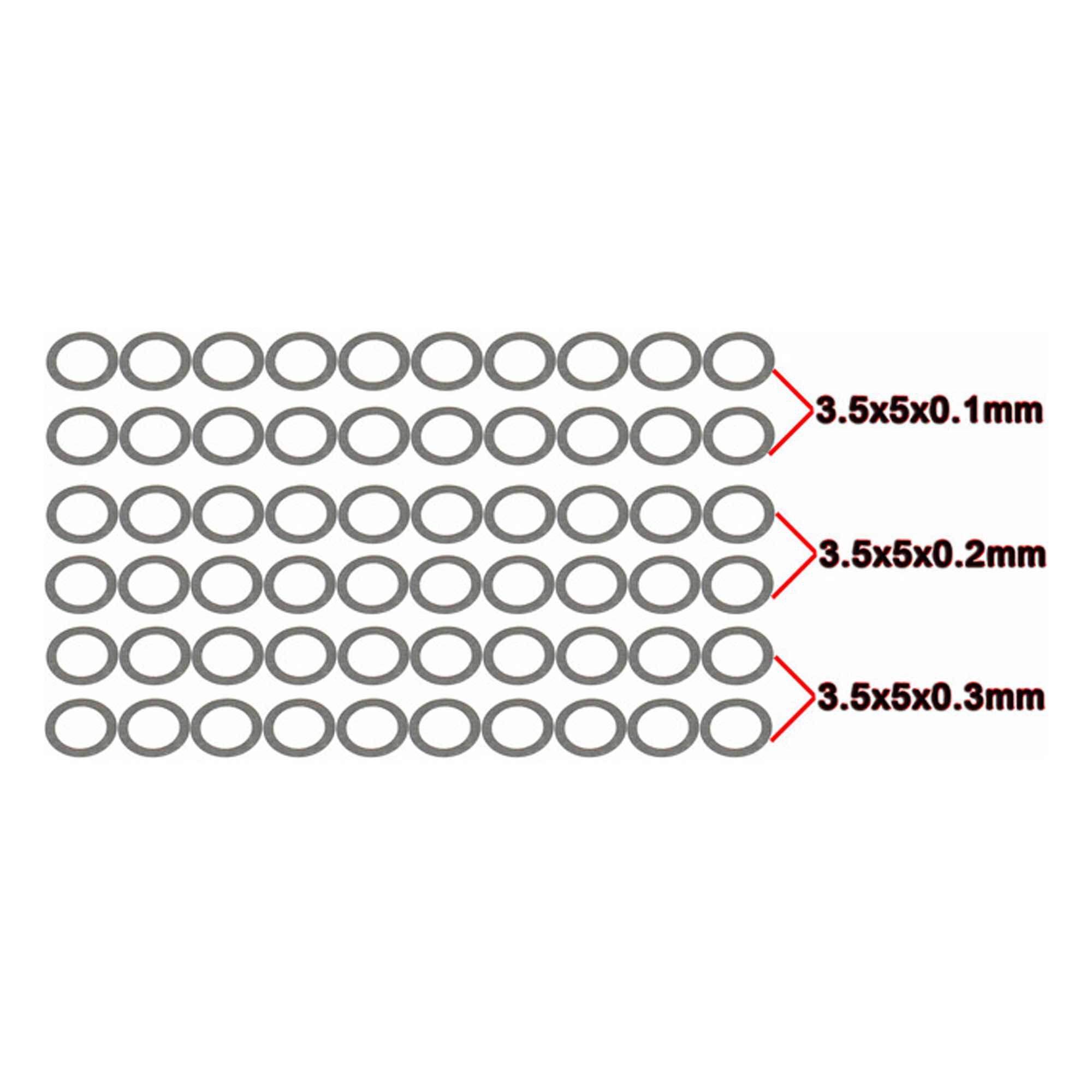 Hot Racing 3.5x5mm Steel Shims 0.1x20 0.2x20 0.3x20 (60) | Horizon