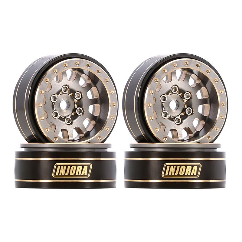 INJORA W1101 1.0" Plus Brass -3.75mm Offset Beadlock Rock Crawler Wheels, Grey (4)