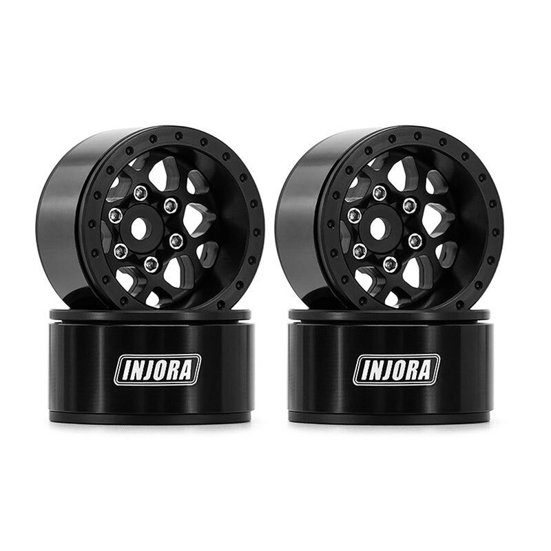 INJORA W1013 1.0" Aluminum -4.70mm Offset Beadlock Rock Crawler Wheels, Black (4)