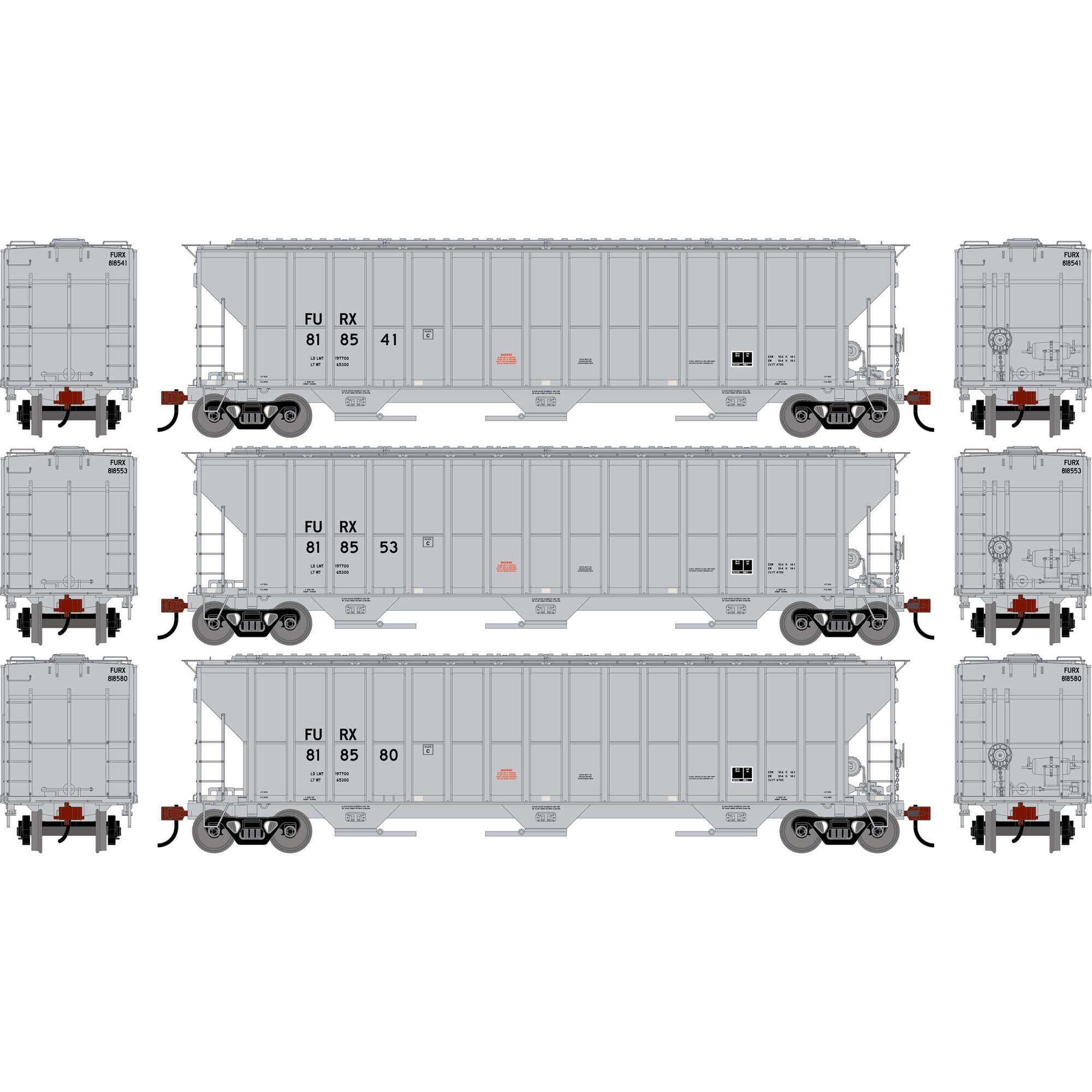 Athearn HO ATH FMC 4700 Covered Hopper, FURX #818541/818553/818580