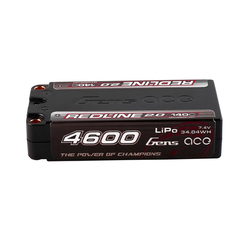 Gens ace Redline 2.0 Series 7.4V 4600mAh 2S 140C Hardcase Shorty LiPo Battery, 5.0 Bullet