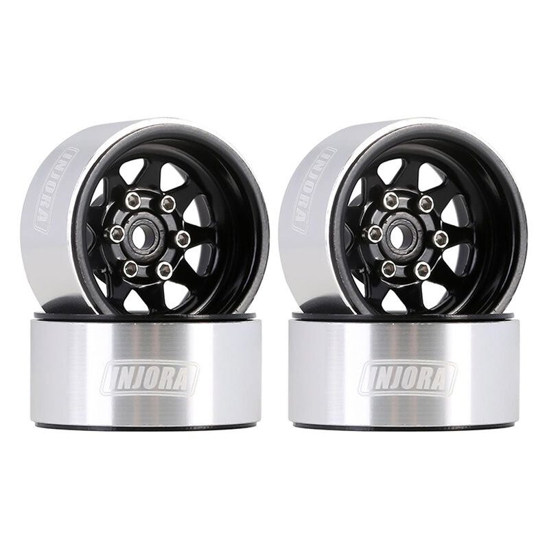 INJORA 1.0" Stamped Steel Beadlock Rock Crawler Wheels, Black (4)