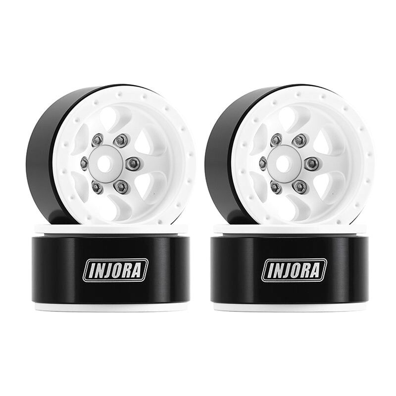 INJORA W1012 1.0" Aluminum -4.70mm Offset Beadlock Rock Crawler Wheels, White (4)