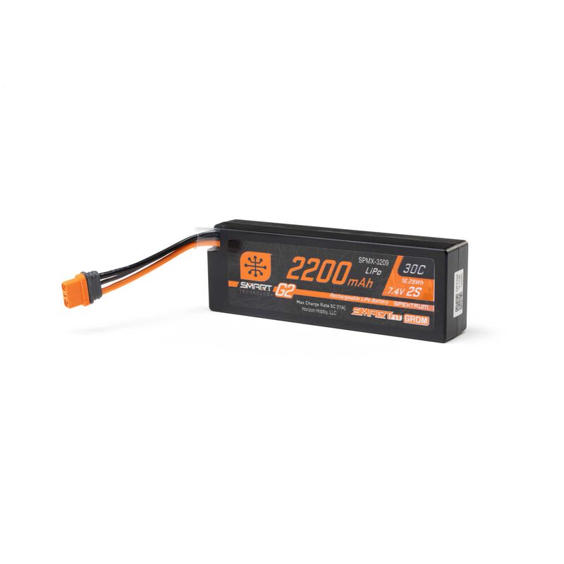 Spektrum Accessories 7.4V 2200mAh 2S 30C Smart G2 LiPo Battery: IC2 SmartFit Case