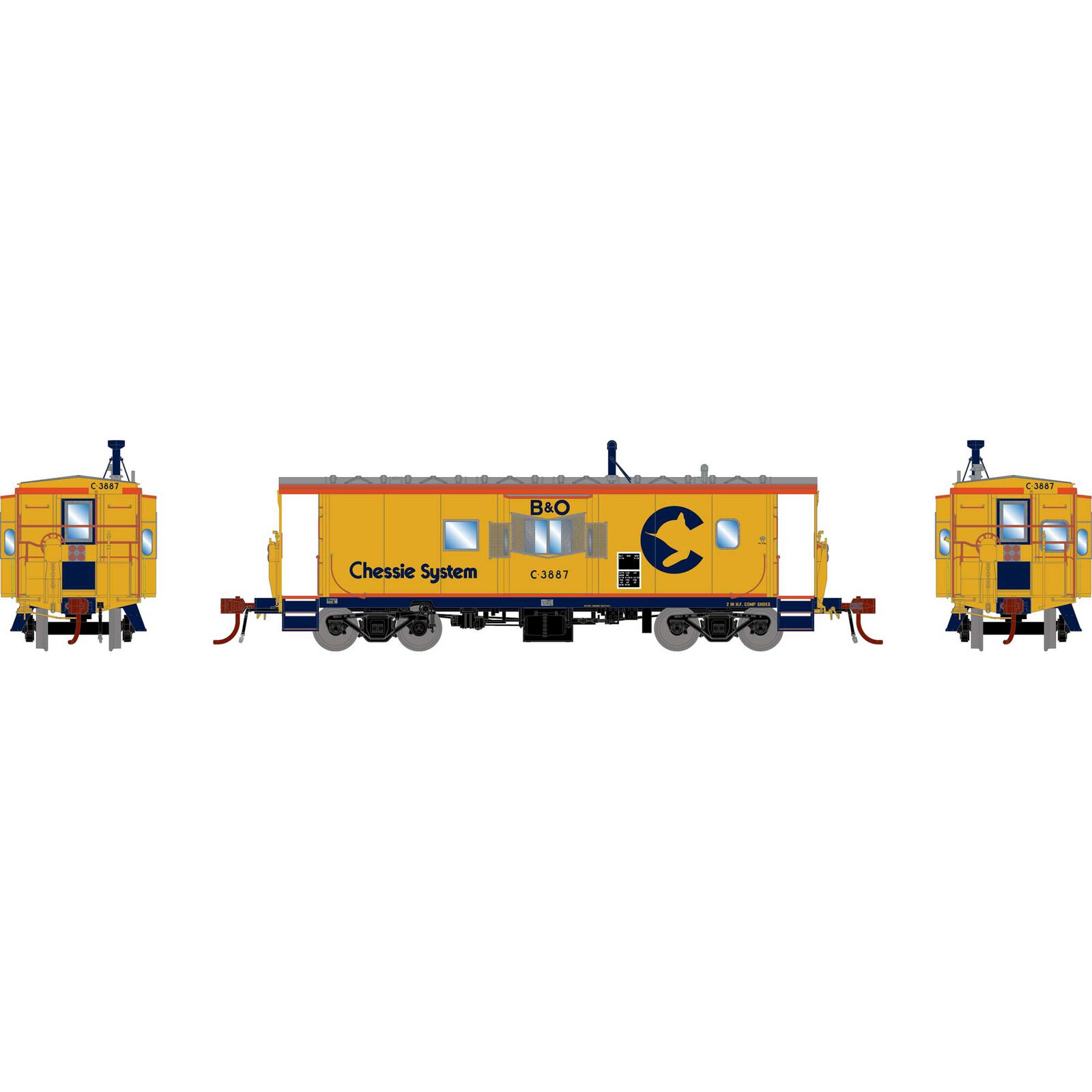 HO C-26A ICC Caboose with Lights, Chessie/B&O #C-3887
