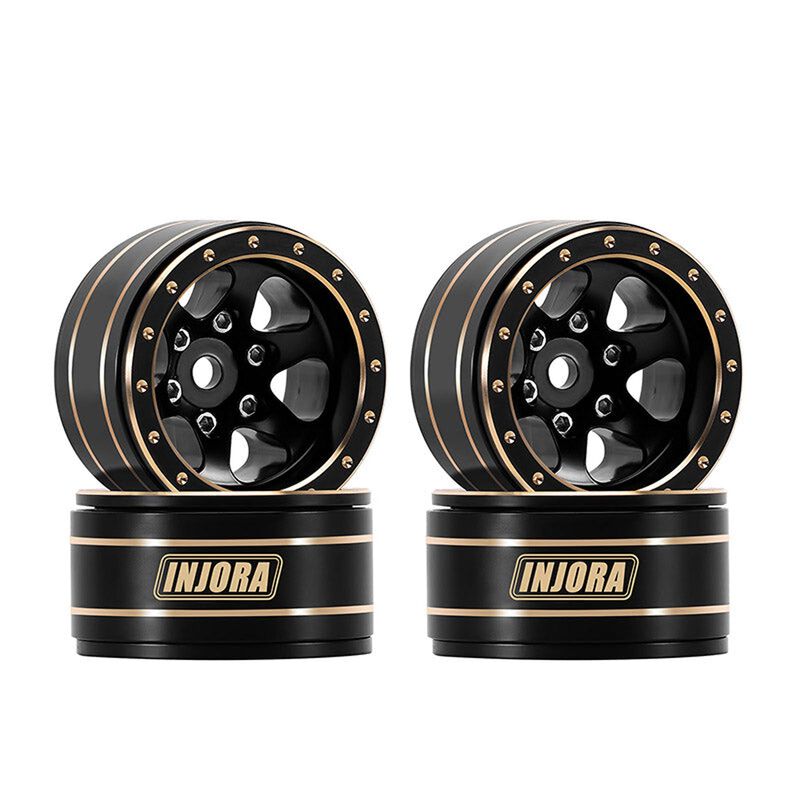 INJORA W1012 1.0" Brass -4.70mm Offset Beadlock Rock Crawler Wheels, Black (4)