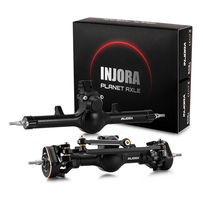 INJORA Aluminum/ Brass Front & Rear +4mm Planet Axle Set, Black, 1/24 Axial SCX24