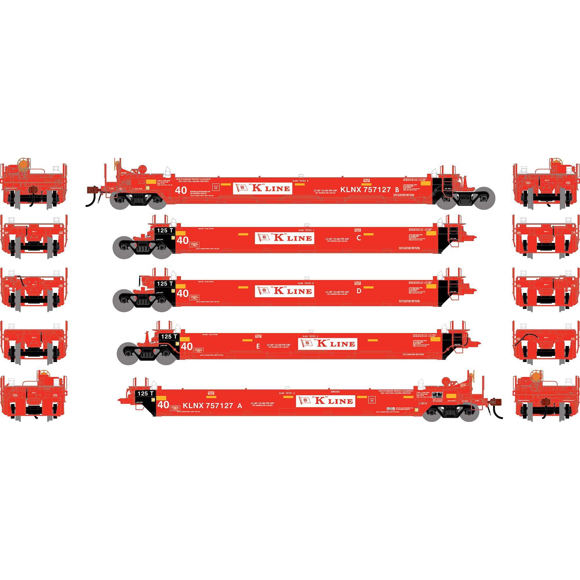 Athearn Athearn HO ATH Gunderson Maxi-I Well Cars (5), KLNX