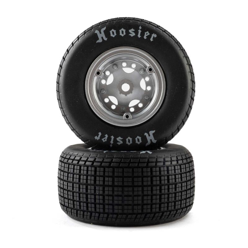 Losi Hoosier Tires, Soft, Mounted, Satin Aluminum, FR/RR (2): 22S DLM