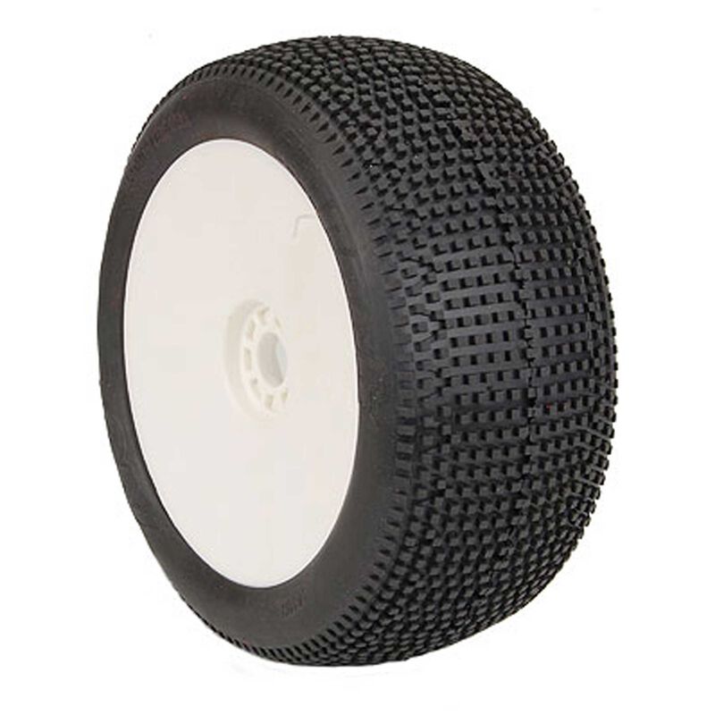 1/8 EVO Impact Medium Long Wear Pre-Mounted Tires, White Wheels (2): Truggy