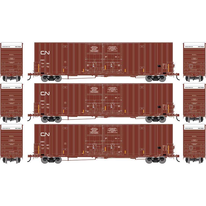 HO ATH 60' Gunderson High-Cube Double Door Box Car, DWC #794360/794383/794391 (3)