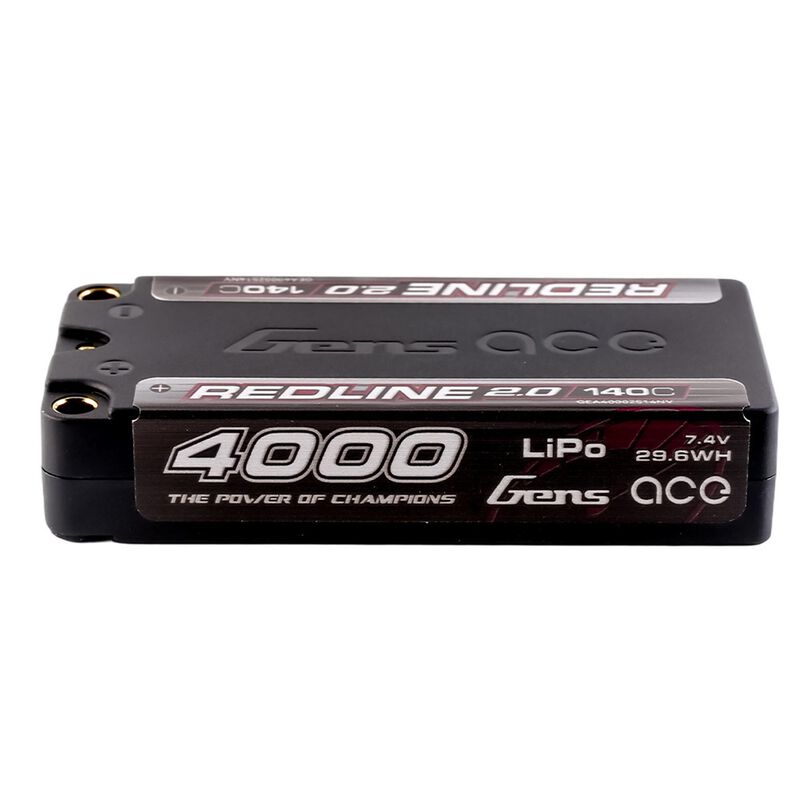 Gens ace Redline 2.0 Series 7.4V 4000mAh 2S 140C Hardcase Shorty LiPo Battery, 5.0 Bullet