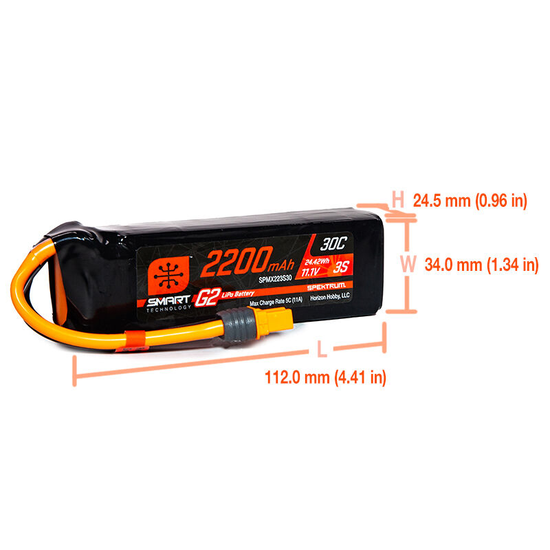 SMART 11.1V 2200mAh 3S 30C G2 LiPo Battery: IC3 | Horizon Hobby