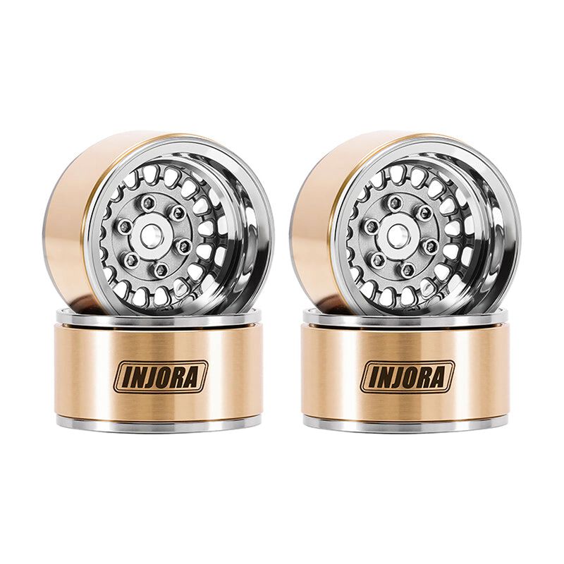 INJORA MW1016 1.0 Brass & Aluminum ModulWheel -4.40mm Offset Beadlock Rock Crawler Wheels, Grey (4)